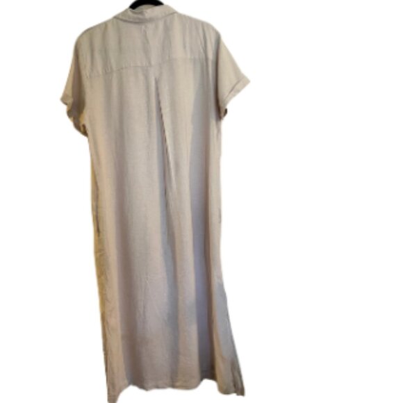 Linen Blend Button-Down Shirt Dress - Size L - Picture 2 of 7